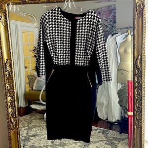 Black houndstooth fitted dress